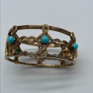 Capucine de Wulf Small Gold hinged Bracelet with Turquoise Highlights
